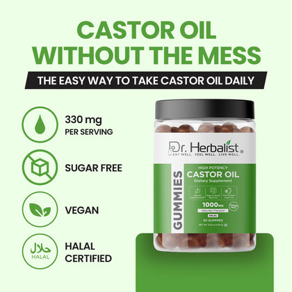 Dr. Herbalist Castor Oil Gummies (90 Gummies) | Delicious Herbal Gummies for Daily Wellness