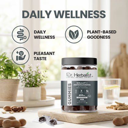 Dr. Herbalist Shilajit + Ashwagandha Gummies (90 Gummies) | Herbal Gummies for Daily Wellness