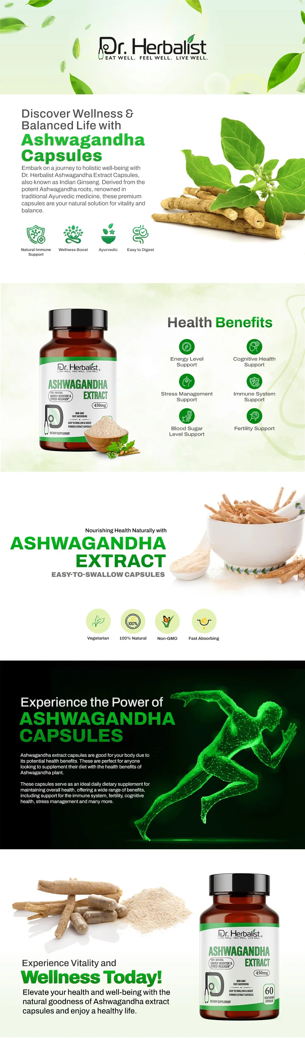 Ashwagandha Extract 450mg — Single-Ingredient Withania Somnifera | Calm, Focus & Stress Support | Halal, No Fillers — feature 1