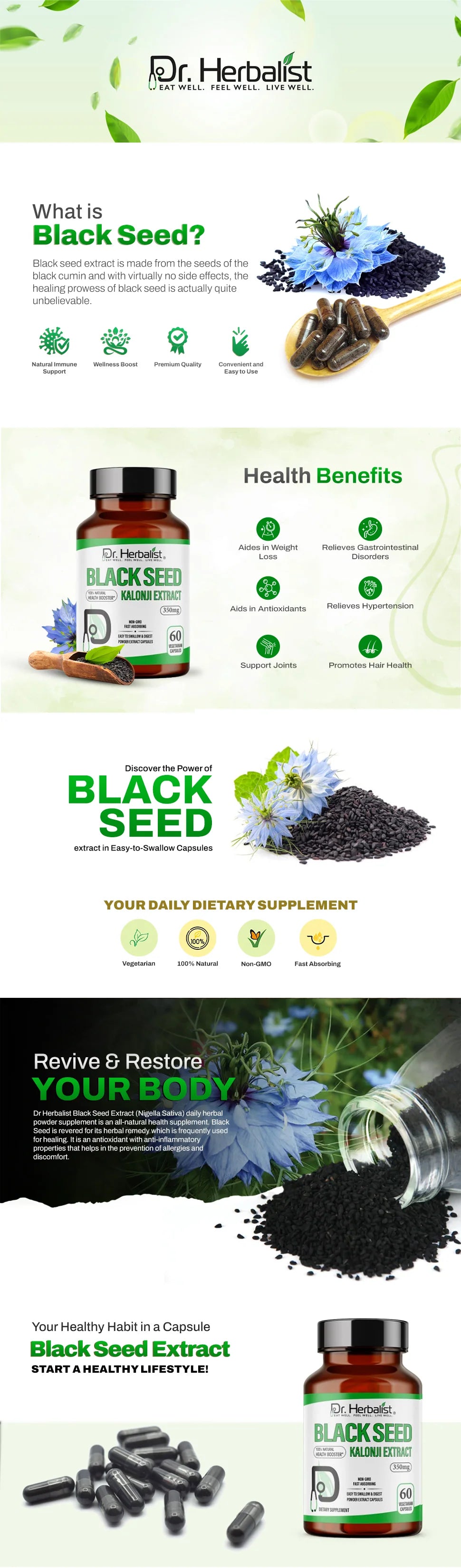 Kalonji (Black Seed) Capsules 350mg — Nigella Sativa, Black Cumin | Supports Immune & Everyday Wellness | Halal, Capsules — feature 1