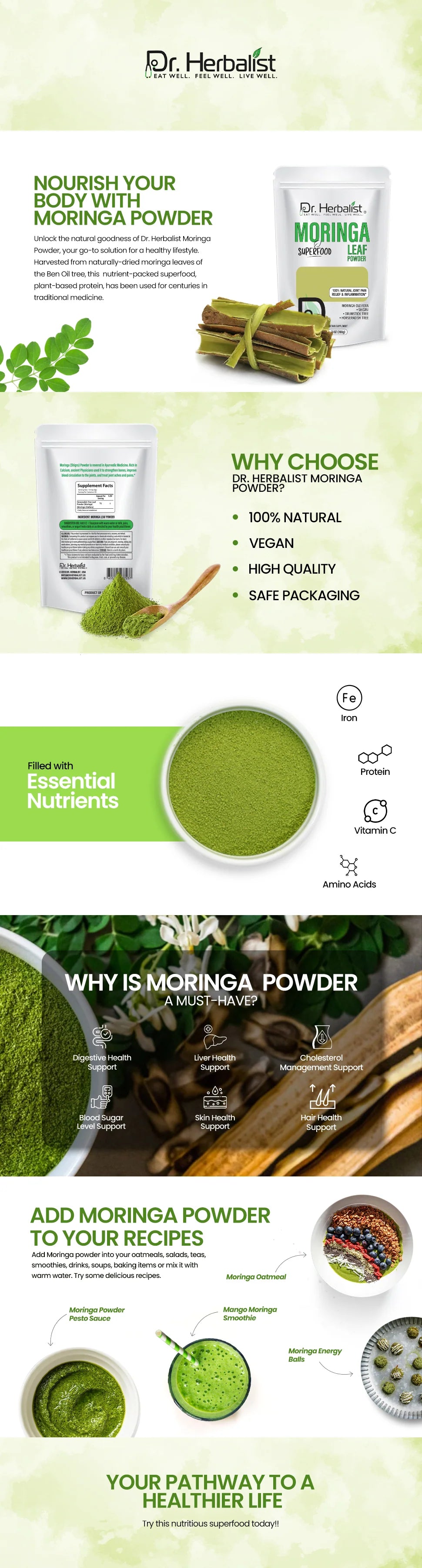 Moringa Powder 200g — Single-Ingredient Moringa Oleifera Leaf (Sahjan) | Nutrient-Dense Greens | Halal, No Fillers — feature 1