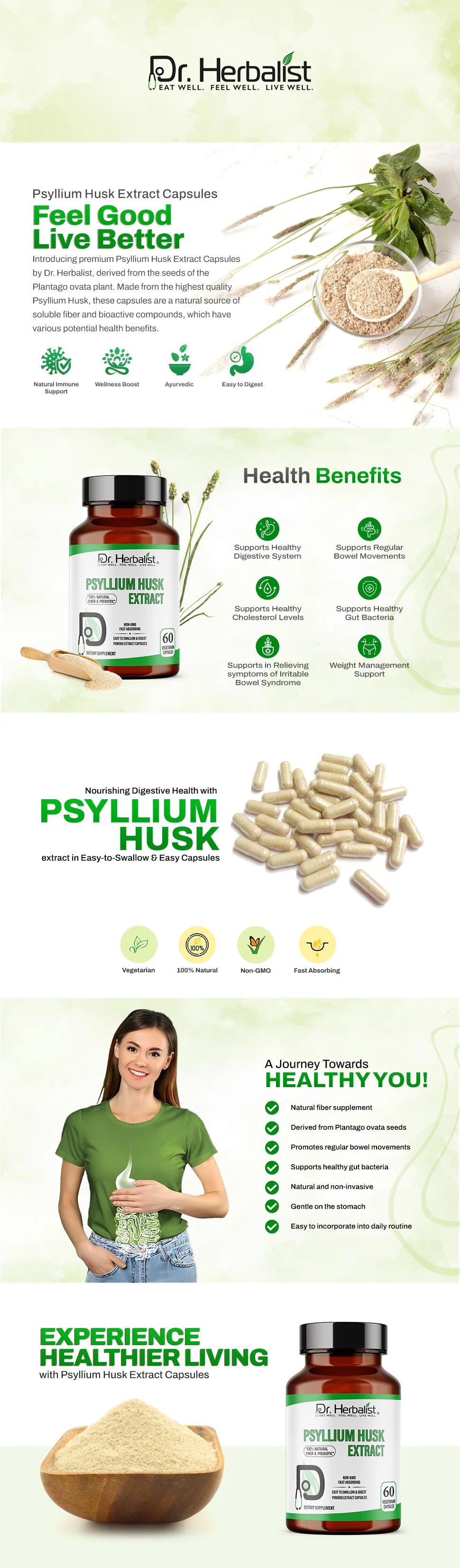 Psyllium Husk Extract Capsules 500mg — Plantago Ovata Fiber | Supports Digestive Regularity | Halal, 60 Veg Caps — feature 1