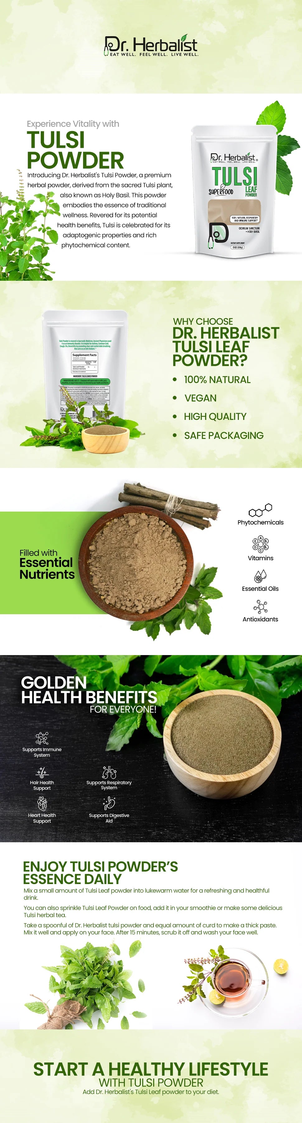 Tulsi (Holy Basil) Powder 200g — Single-Ingredient Ocimum Tenuiflorum | Stress Support | Halal, No Fillers — feature 1