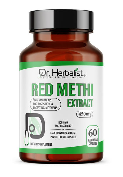Dr. HERBALIST Red Methi Fenugreek Capsules 450mg - Trigonella foenum-graecum, 60 capsules, Halal