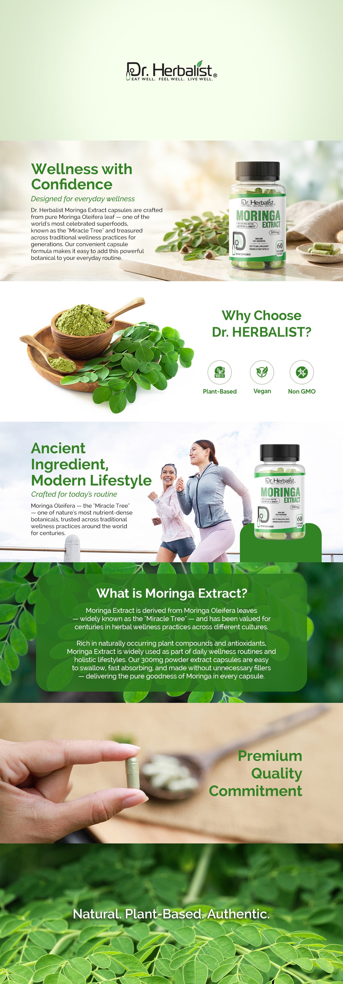 Moringa Leaf Capsules 300mg, Moringa Oleifera (Sahjan) | Natural Source of Vitamins, Minerals & Fiber | Halal, Capsules — feature 1