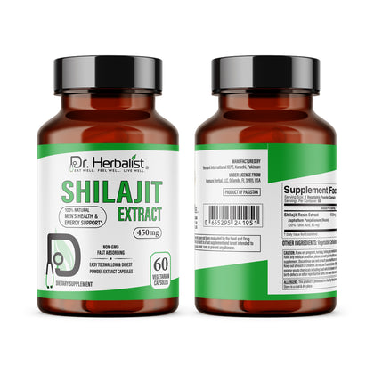 Shilajit Capsules 450mg — Purified Himalayan with Fulvic Acid | Supports Everyday Energy & Vitality | Halal, Capsules