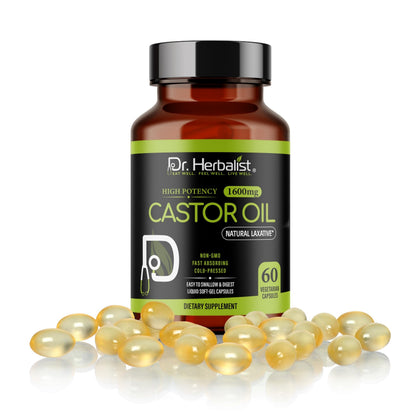 Castor Oil Capsules 1600mg — Cold-Pressed, Hexane-Free | Mess-Free Self-Care | 60 Halal Softgels