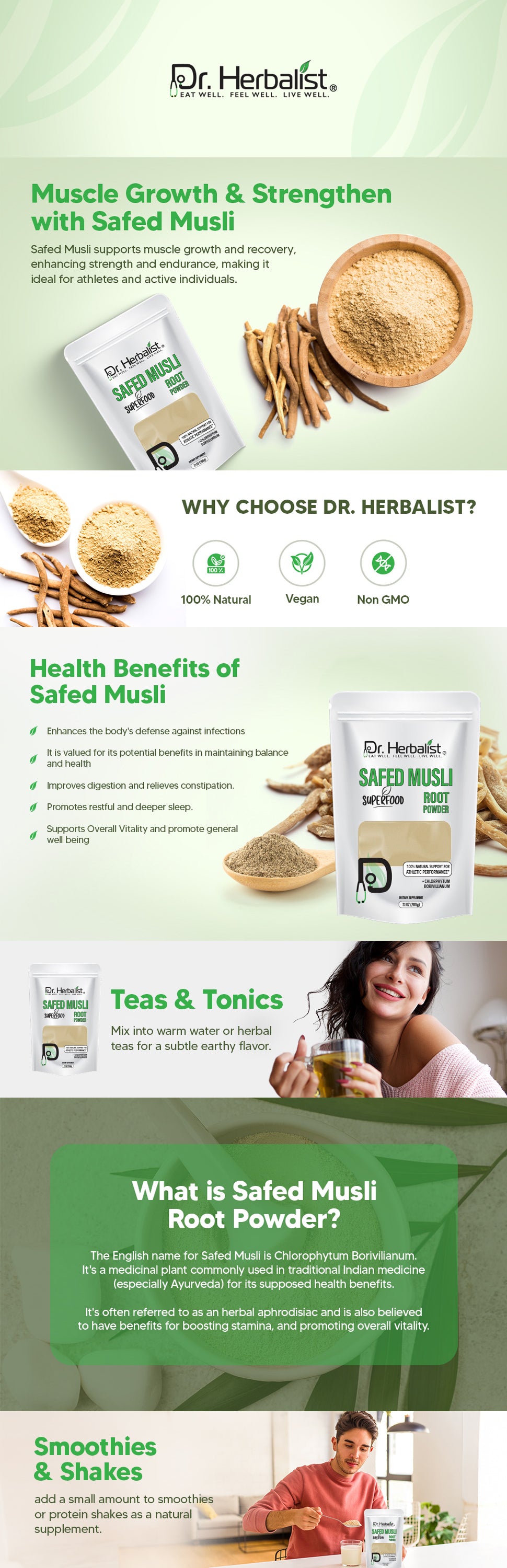 Safed Musli Powder 200g — Single-Ingredient Chlorophytum Borivilianum (White Musli) | Traditional Ayurvedic | Halal, No Fillers — feature 1