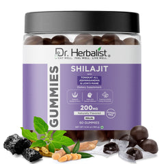 Shilajit Gummies 4-in-1 with Tongkat Ali, Ashwagandha & Lion's Mane (60 ct), Sugar-Free | Energy, Focus & Vitality | Halal