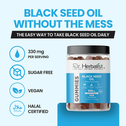 Dr. Herbalist Black Seed Oil Gummies (90 Gummies) | Nigella Sativa Gummies for Daily Wellness