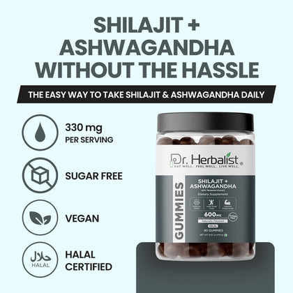 Dr. Herbalist Shilajit + Ashwagandha Gummies (90 Gummies) | Herbal Gummies for Daily Wellness