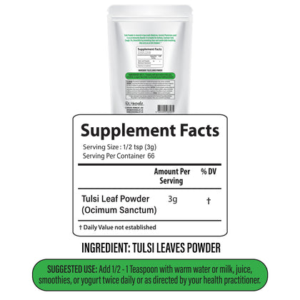 Tulsi (Holy Basil) Powder 200g, Single-Ingredient Ocimum Tenuiflorum | Stress Support | Halal, No Fillers