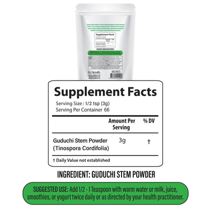 Guduchi (Giloy) Powder 200g, Single-Ingredient Tinospora Cordifolia (Amrita) | Supports Digestive Wellness | Halal, No Fillers