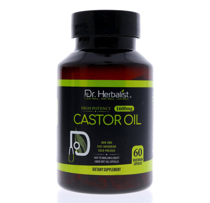 Castor Oil Capsules 1600mg, Cold-Pressed, Hexane-Free | Mess-Free Self-Care | 60 Halal Softgels