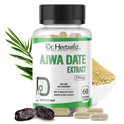 Ajwa Date Extract 350mg, Phoenix Dactylifera Capsules | Treasured in Traditional Wellness | Halal, Capsules