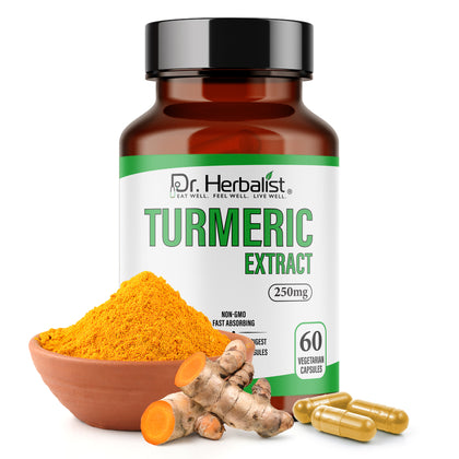Turmeric Extract Capsules 250mg, Curcuma Longa Curcuminoids (Haldi) | Treasured in Traditional Wellness | Halal, Capsules