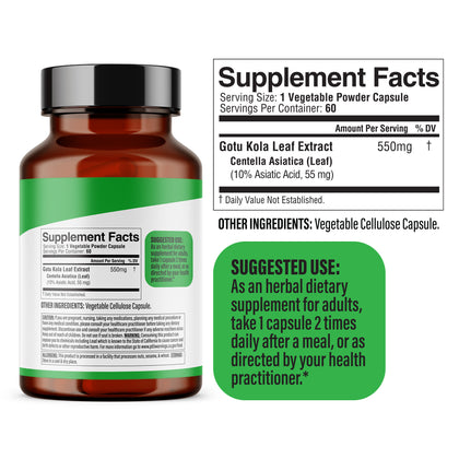 Gotu Kola Capsules, Centella Asiatica, Herb of Longevity | Treasured in Traditional Wellness | Halal, Capsules