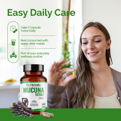 Mucuna Pruriens Extract 350mg, Kapikacchu, Velvet Bean | Supports Everyday Energy & Well-Being | Halal, 60 Capsules