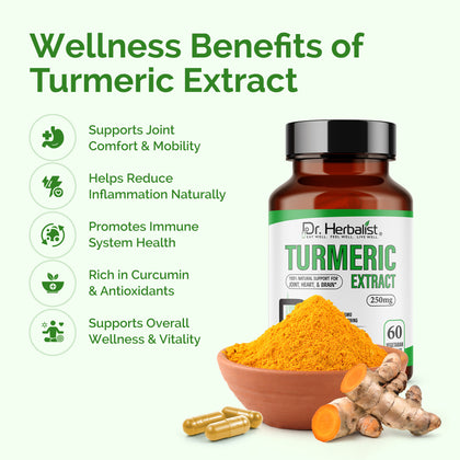 Turmeric Extract Capsules 250mg — Curcuma Longa Curcuminoids (Haldi) | Treasured in Traditional Wellness | Halal, Capsules