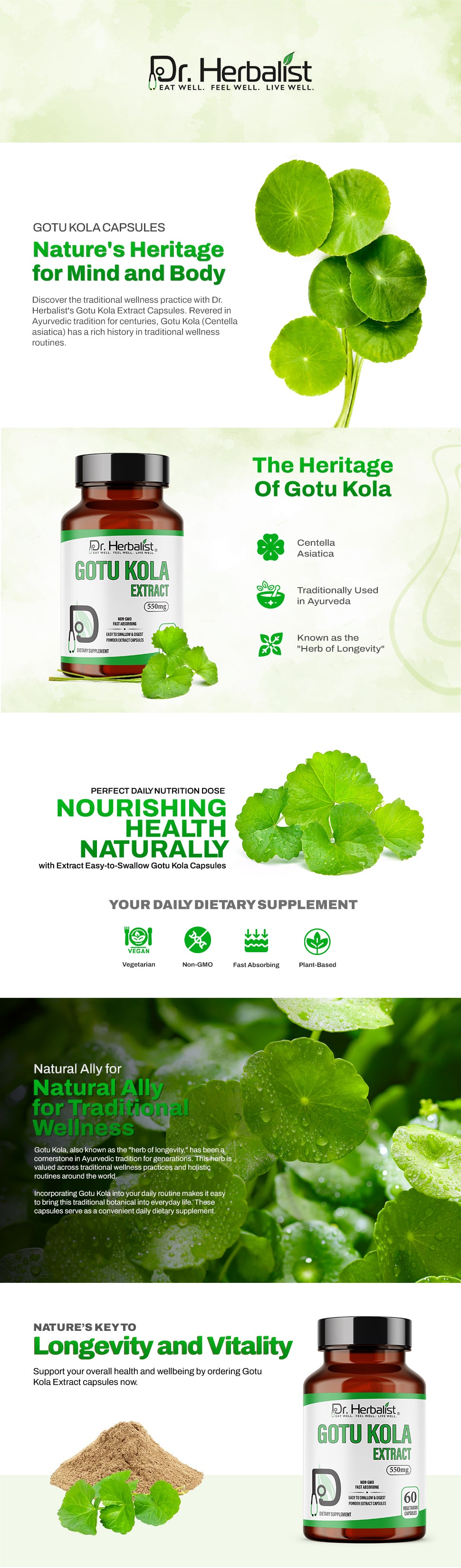 Gotu Kola Capsules, Centella Asiatica, Herb of Longevity | Treasured in Traditional Wellness | Halal, Capsules — feature 1