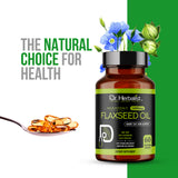 Flaxseed Oil Capsules 1600mg — Cold-Pressed, Fish-Free | Plant Omega-3 ALA | 60 Halal Softgels view 3