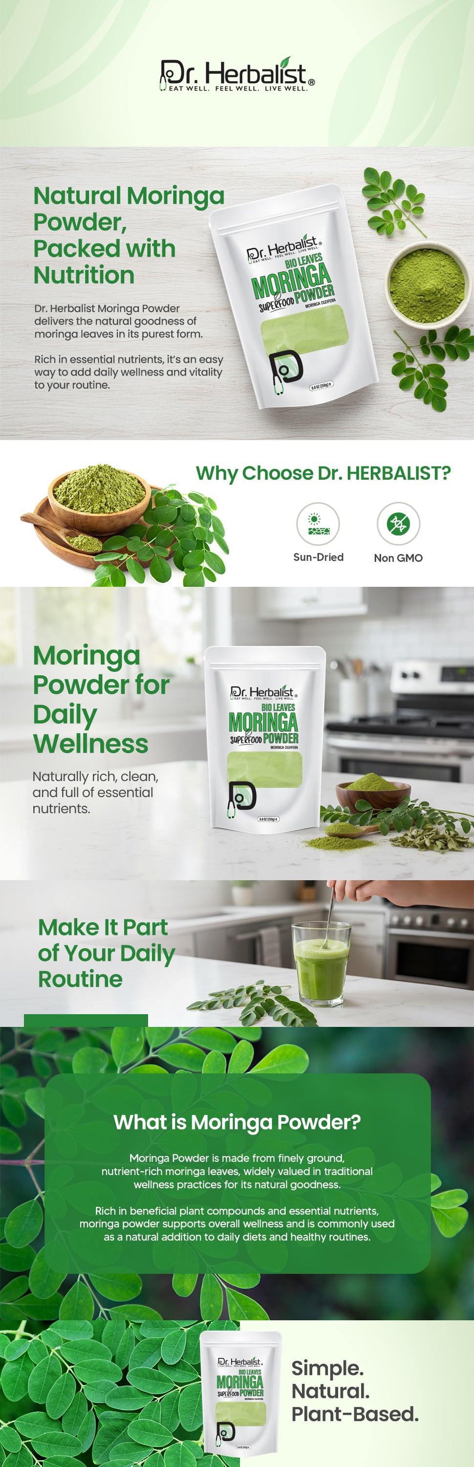 Moringa Leaf Powder 250g, Single-Ingredient Moringa Oleifera (Sahjan) | Nutrient-Dense Greens | Halal, No Fillers — feature 1