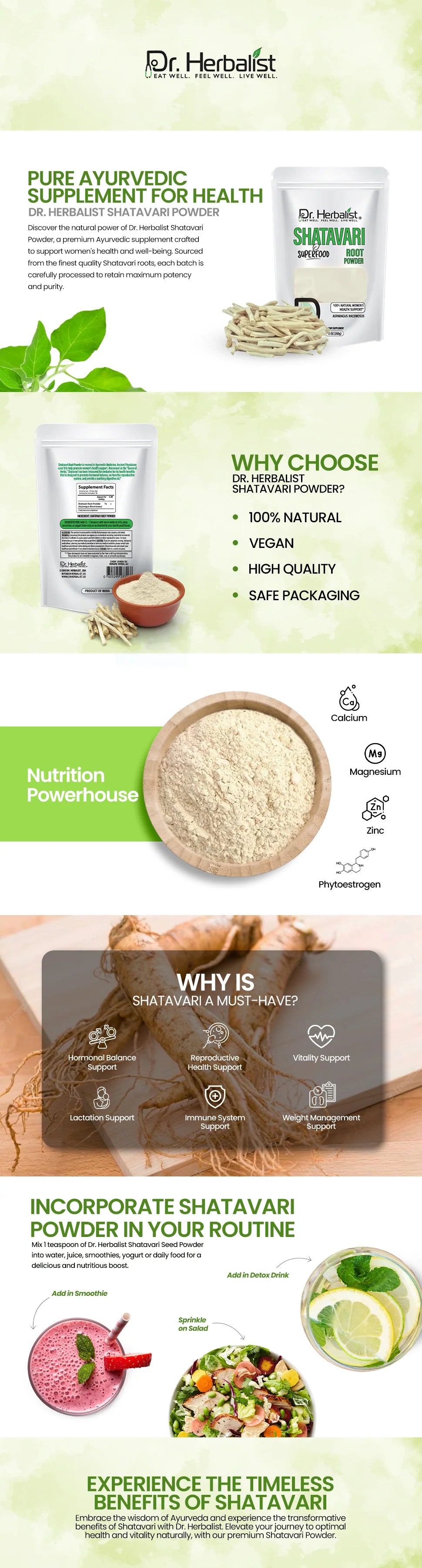 Shatavari Powder 200g — Single-Ingredient Asparagus Racemosus | Stress & Vitality | Halal, No Fillers — feature 1