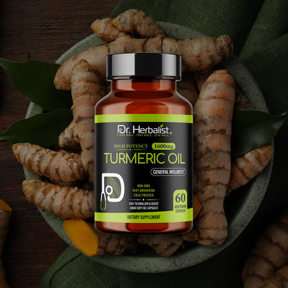 Dr. HERBALIST Turmeric Oil Capsules 1600mg - cold-pressed Curcuma longa softgels, turmerones