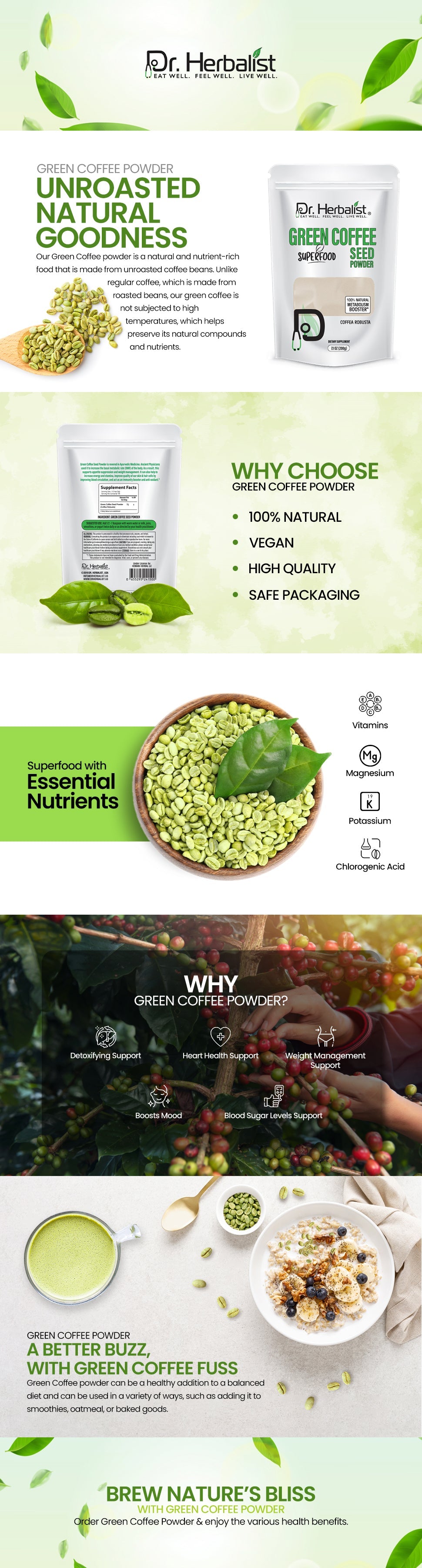 Green Coffee Bean Powder 200g, Single-Ingredient Coffea Arabica, Unroasted | Whole-Bean Botanical | Halal, No Fillers — feature 1