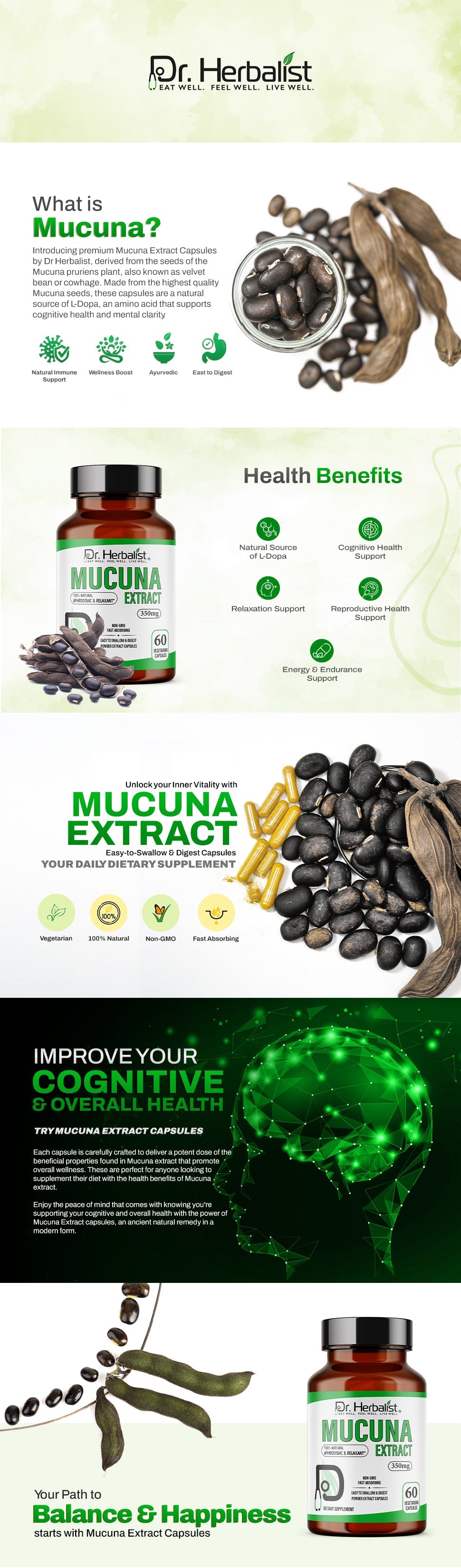 Mucuna Pruriens Extract 350mg, Kapikacchu, Velvet Bean | Supports Everyday Energy & Well-Being | Halal, 60 Capsules — feature 1