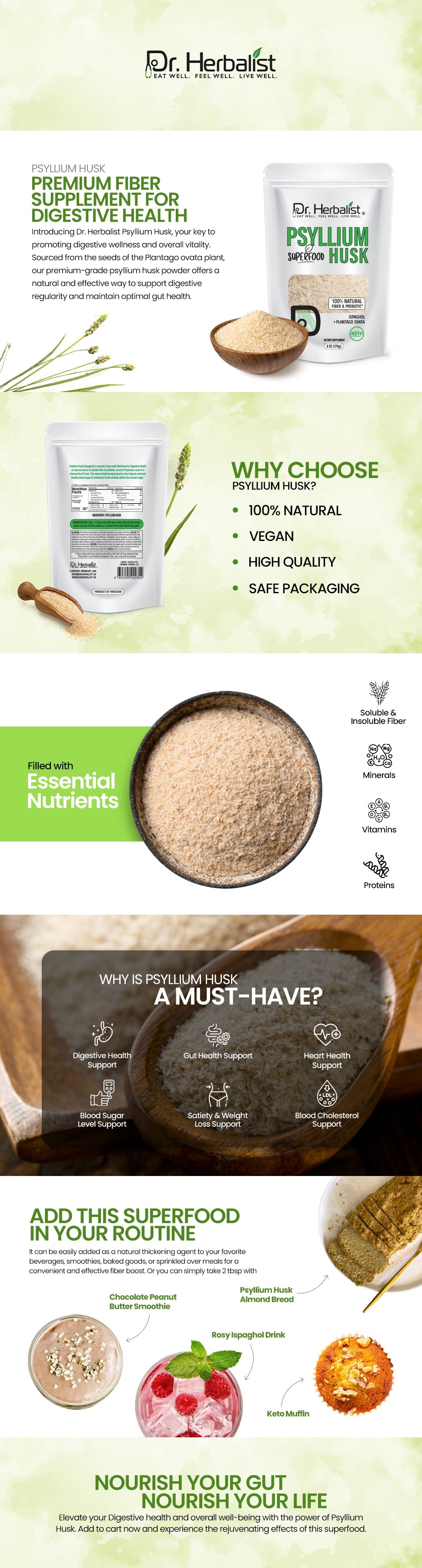 Psyllium Husk Powder 170g - Plantago Ovata (Isabgol), Soluble Fiber — feature 1