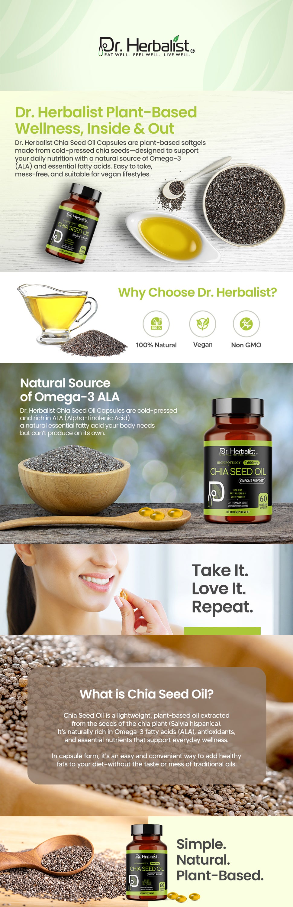 Chia Seed Oil Capsules 1600mg — Cold-Pressed, Fish-Free | Plant Omega-3 ALA | 60 Halal Softgels — feature 1