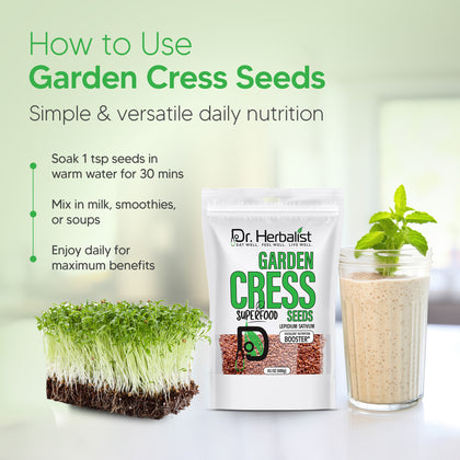 Garden Cress Seeds 400g, Lepidium Sativum (Halim / Aliv) | Plant Iron & Fiber | Halal