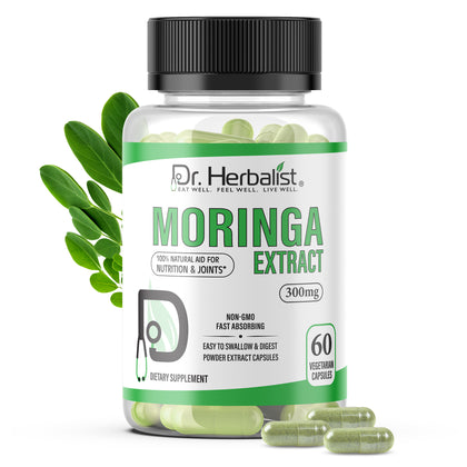 Moringa Leaf Capsules 300mg, Moringa Oleifera (Sahjan) | Natural Source of Vitamins, Minerals & Fiber | Halal, Capsules