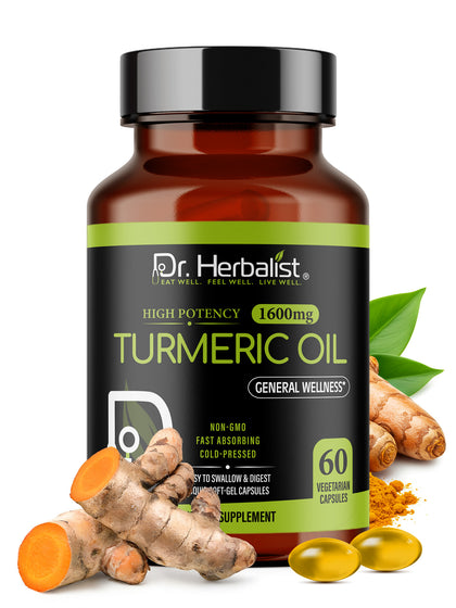 Turmeric Oil Capsules 1600mg, Curcuma Longa, Turmerones | Antioxidant Compounds | 60 Halal Softgels
