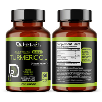 Turmeric Oil Capsules 1600mg, Curcuma Longa, Turmerones | Antioxidant Compounds | 60 Halal Softgels