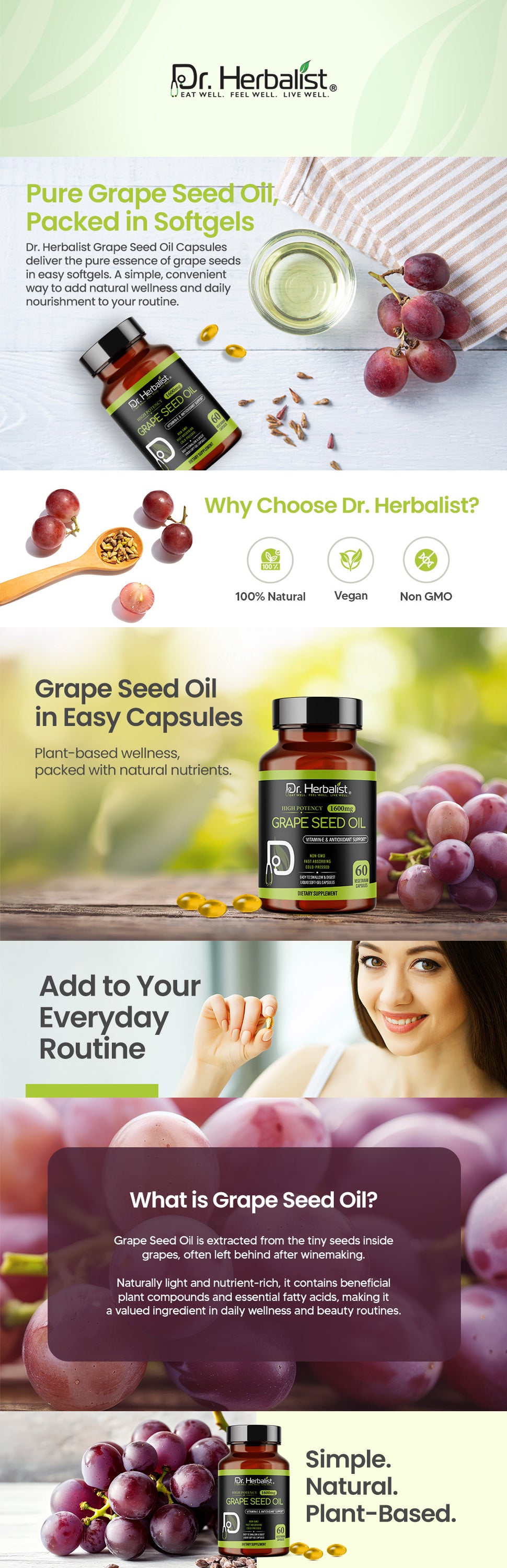 Grape Seed Oil Capsules 1600mg — Cold-Pressed, Vitamin E | Light & Tasteless | 60 Halal Softgels — feature 1