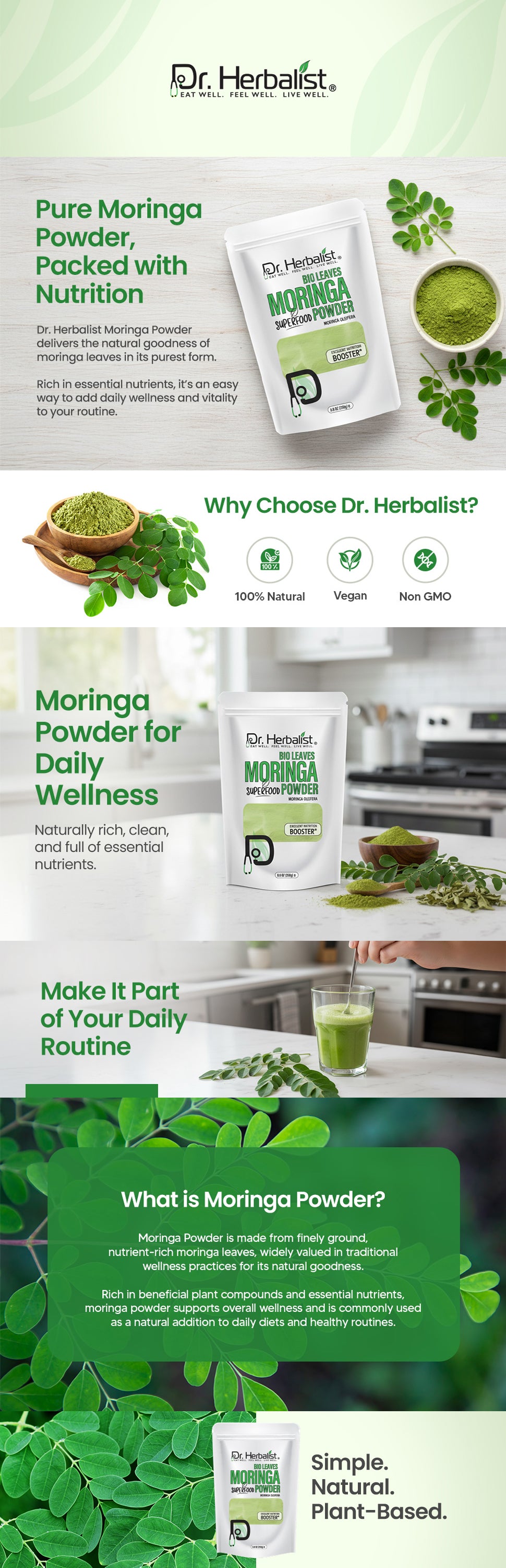 Moringa Leaf Powder 250g — Single-Ingredient Moringa Oleifera (Sahjan) | Nutrient-Dense Greens | Halal, No Fillers — feature 1